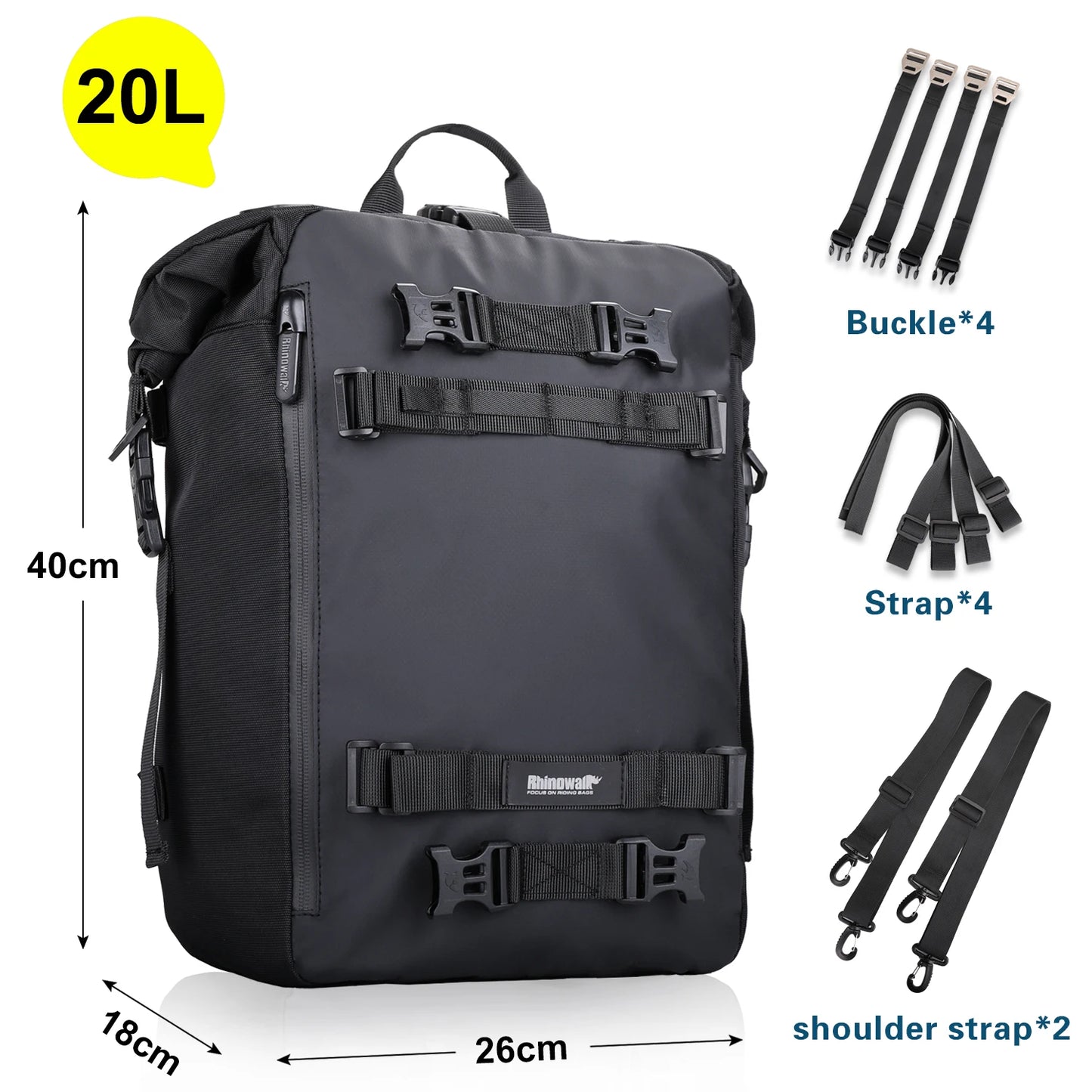 Rhinowalk Motorcycle Rear Seat Bag 10/20/30L Waterproof Saddle Luggage Bag