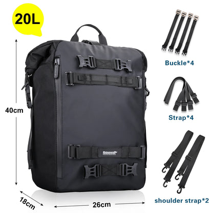 Rhinowalk Motorcycle Rear Seat Bag 10/20/30L Waterproof Saddle Luggage Bag