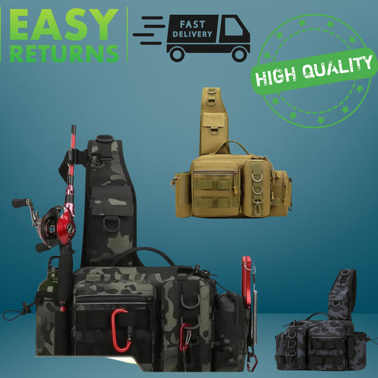 Fishing Tackle Backpack Lure Box Gear Storage Bag Fanny Pack for Men Fly Fishing Backpack with Rod Holder Sling Shoulder Bag-EXPROTAS